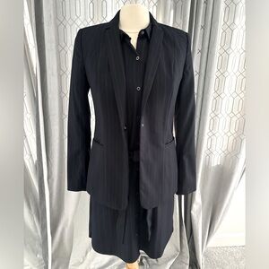 Dark navy Tahari pinstripe dress and blazer set, size 4
